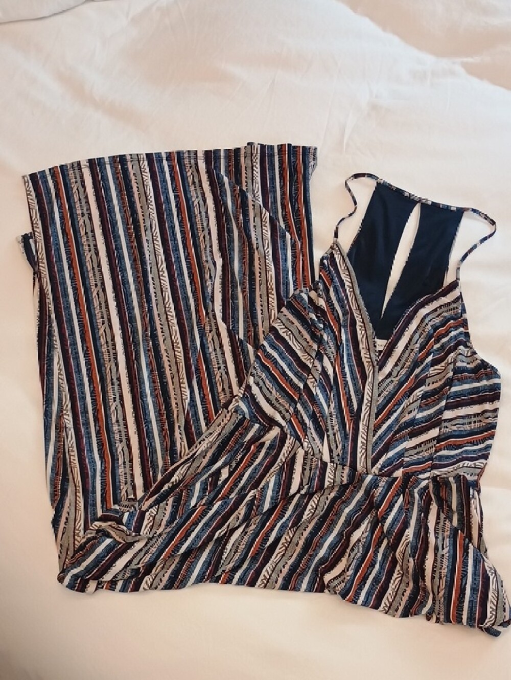 BCBGeneration Navy Multicolor Striped Midi Skirt Dress - Picture 8 of 9